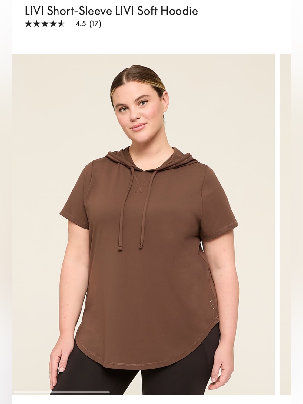 NWT Lane Bryant LIVI Active Short-Sleeve Soft Hoodie - Brown Size 26/28